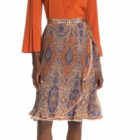 Tory Burch Quincy Orange Soiree Pleated True Wrap Skirt—GORGEOUS!! Like New—12 - Picture 1 of 11